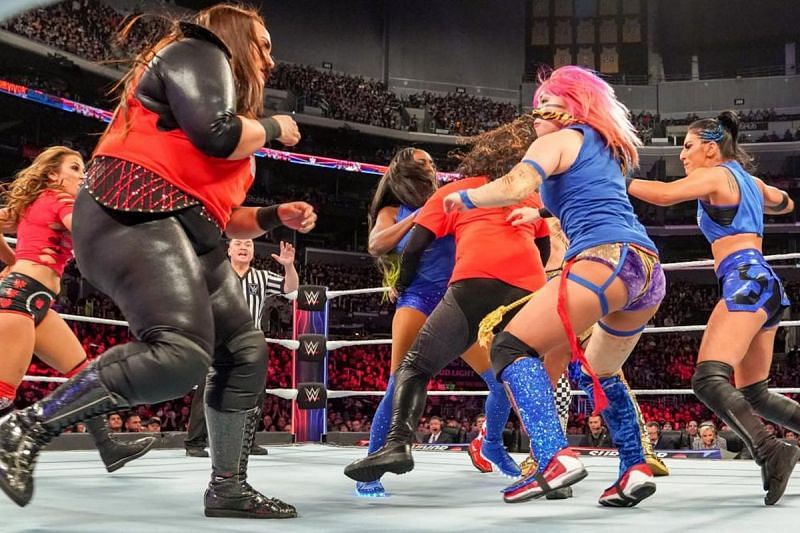 Bayley & Sasha Banks took Natalya & Ruby Riott's spots in this matchup